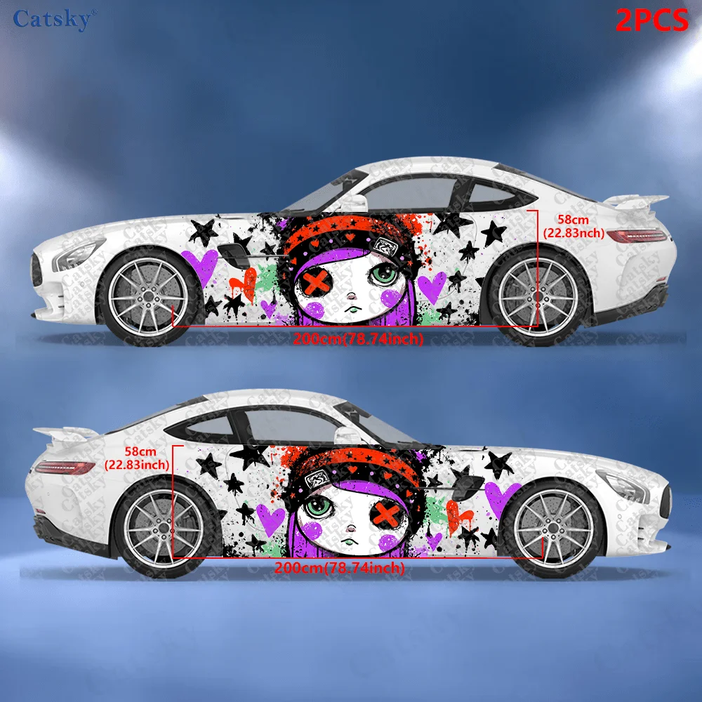 2pcs Asian X-eyed Girl Splatter Sticker, Durable, Fade-proof, Easy To Install and Remove Car Vinyl Wraps