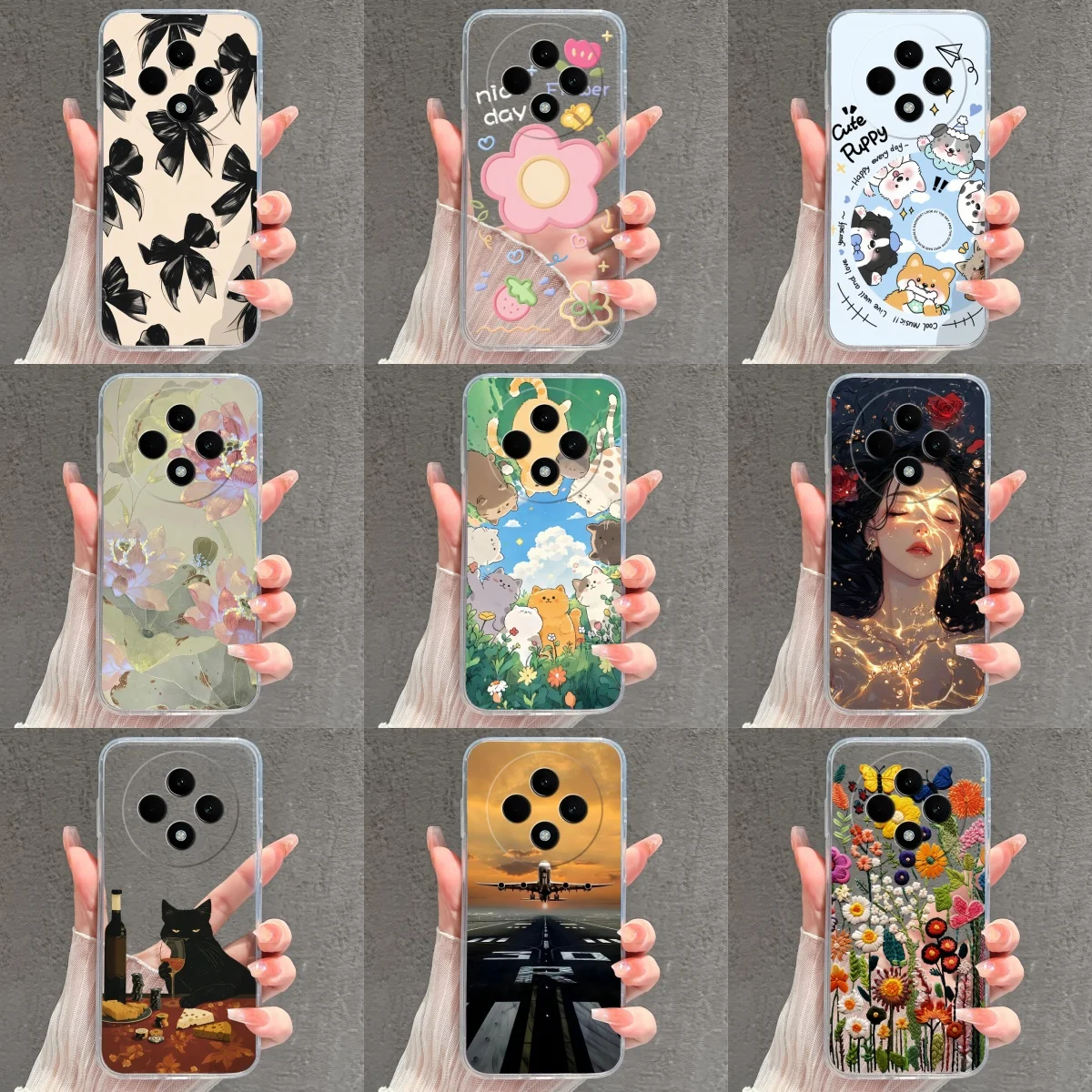 For OPPO Reno12F 12Pro Cases Cartoon Kitten Flower Non-slip High Quality Clear Cover For OPPO Reno 12 Pro 12F Aesthetic Shell