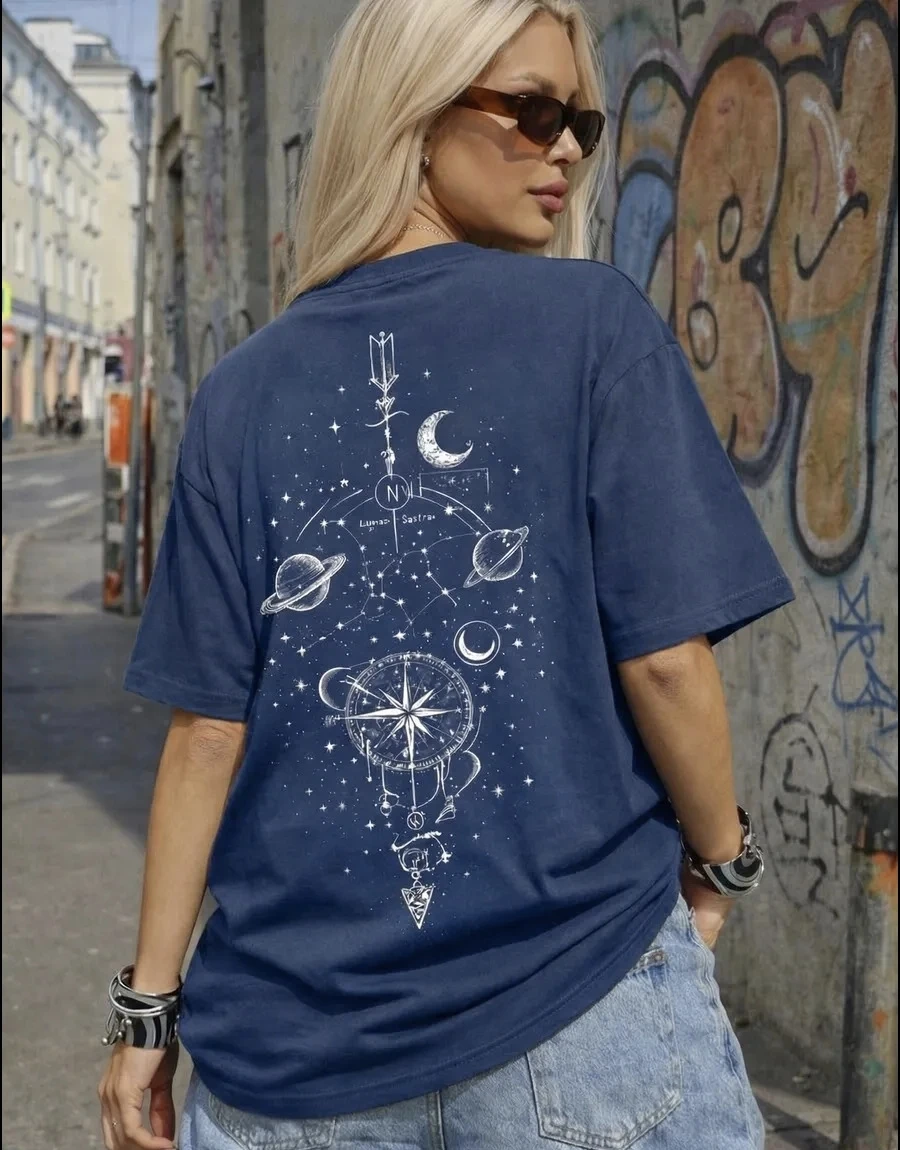Loose Printed T-Shirt Fashionable round Neck Short Sleeve Casual Top Women's Cotton Sweat Absorbent Comfortable Summer Tee