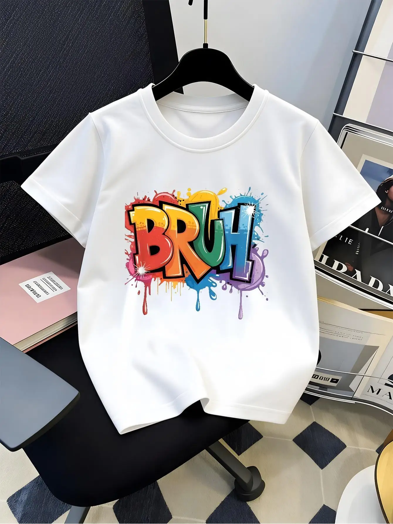Bruh Colorful Graffiti Paint Splash Street Art Graphic Print Family Matching Short Sleeve Tee Boys Girls Kids Summer Casual Tops