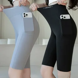 Big Size Leggings Women Sports Shark Shorts with Pocket Stretchy High Waist Hip Lift Workout  Running Quick-drying Gym Shorts