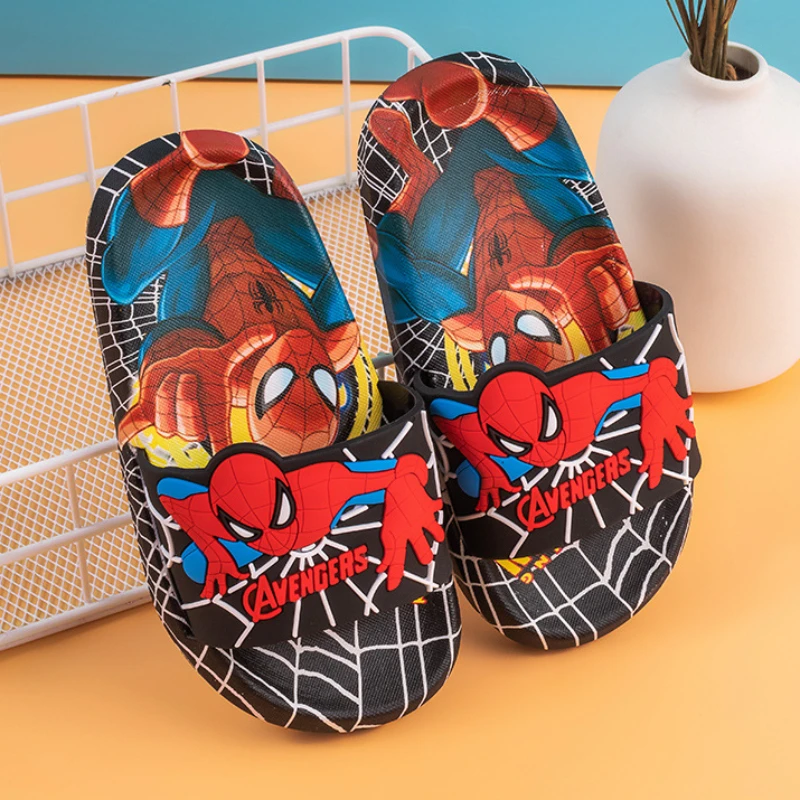 Disney Kids Slippers for Boys Summer Beach Indoor Slippers Cartoon Spiderman Home Soft Non-Slip Children Slippers Garden Shoes