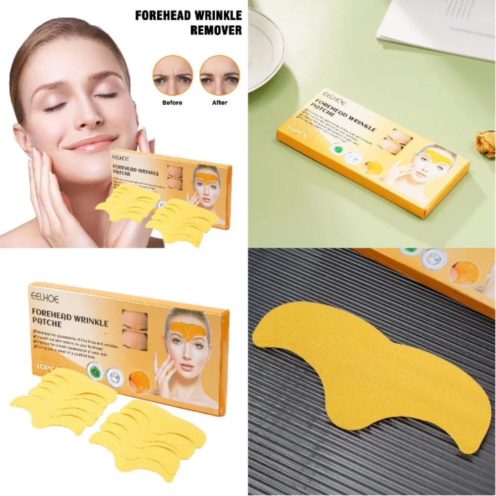 10 unidades/caja Parches de gel para arrugas en la frente con colágeno hidrolizado, mascarilla reafirmante, pegatinas para el cuidado facial