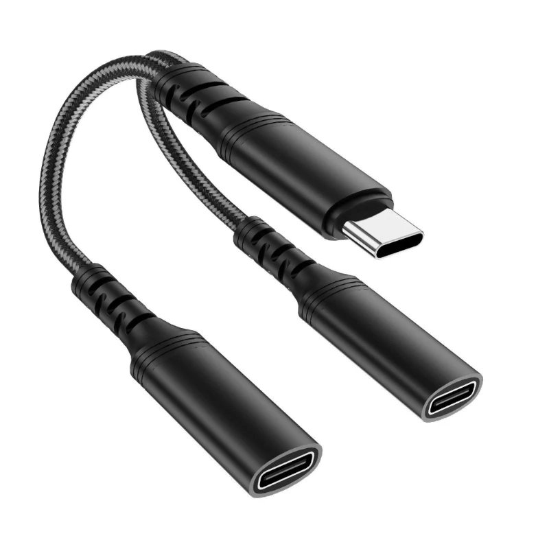 USB C Male to Double USB C Female Headphone Adapter Headphone Converter Cord Type C Charging Dongle Splitter Cable