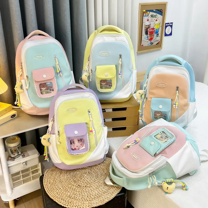 

Japanese Casual Backpack for Girls - Lightweight Color Block School Bag & Travel Daypack