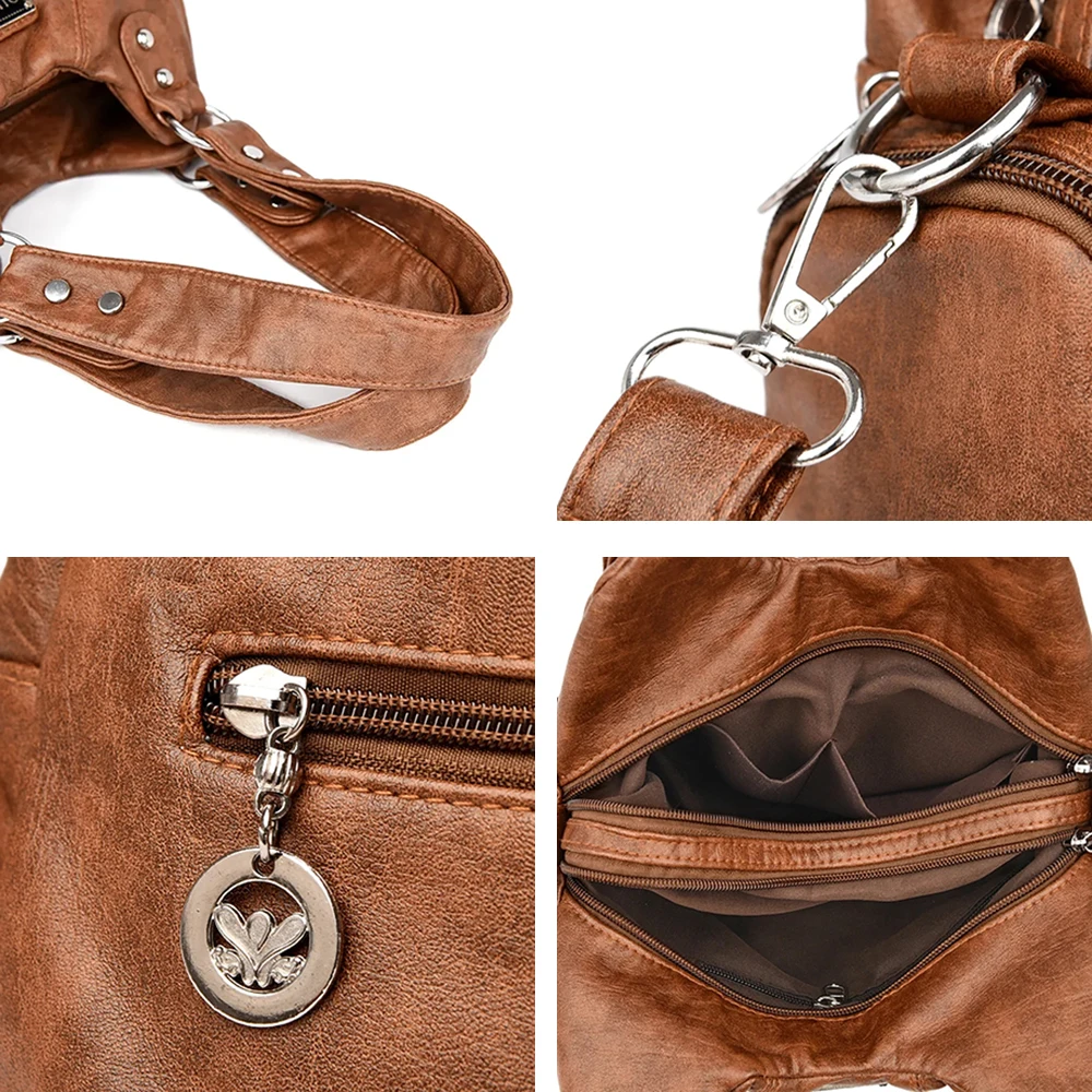 حقائب كتف ريترو من جلد البولي يوريثان حقائب يد فاخرة مصممة للنساء حقيبة حمل عصرية حقائب كروس للدراجات النارية للنساء #6