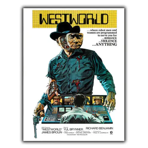 Westworld 1973 METALLSCHILD WANDPLAKAT Retro-Film-Werbeplakat-Druck, Dekor – Aluminium