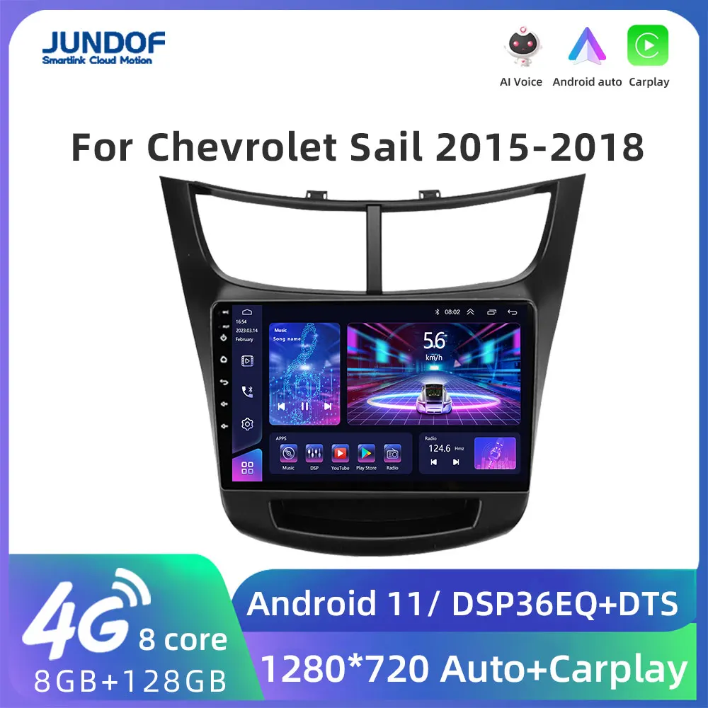 

JUNDOF 9" DSP 2 din Android 4G NET Auto Car Radio Multimedia Video Player for Chevrolet Sail aveo 2015 2016 2017 2018 Carplay