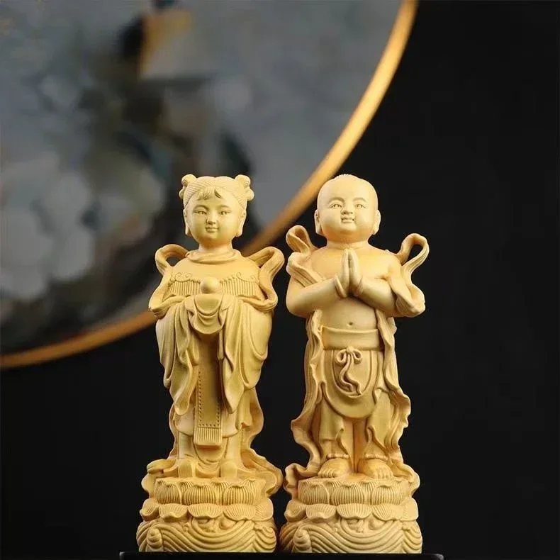 

High 9cm Boxwood Carving Child Girls Boys Home Home Living Room Desktop Fortune Wood Carving Office Ornaments