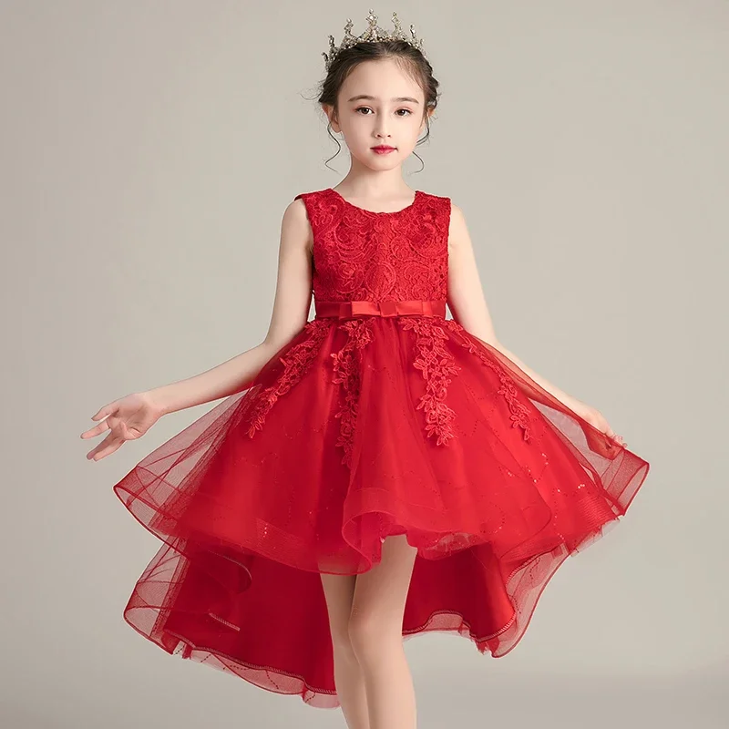 Girls Dress New Design Tail Chinese Style Elegant New Year Princess Children Evening Wedding Party Dress