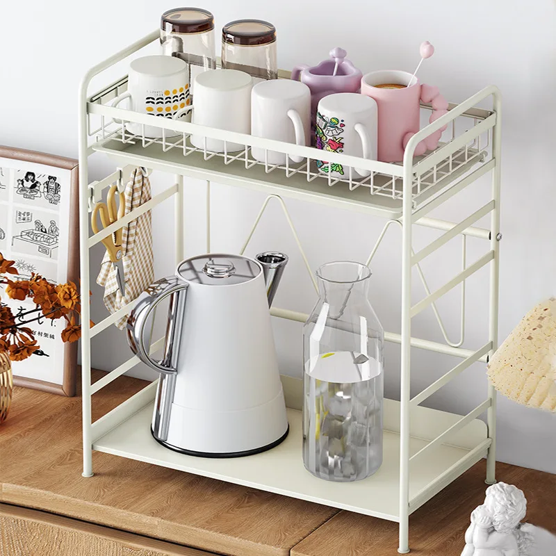 

Kitchen Home Double Layered Cup Holder with Water Tray Inverted Drip Holder Tea Cup Coffee Cup with Hooks Storage Rack