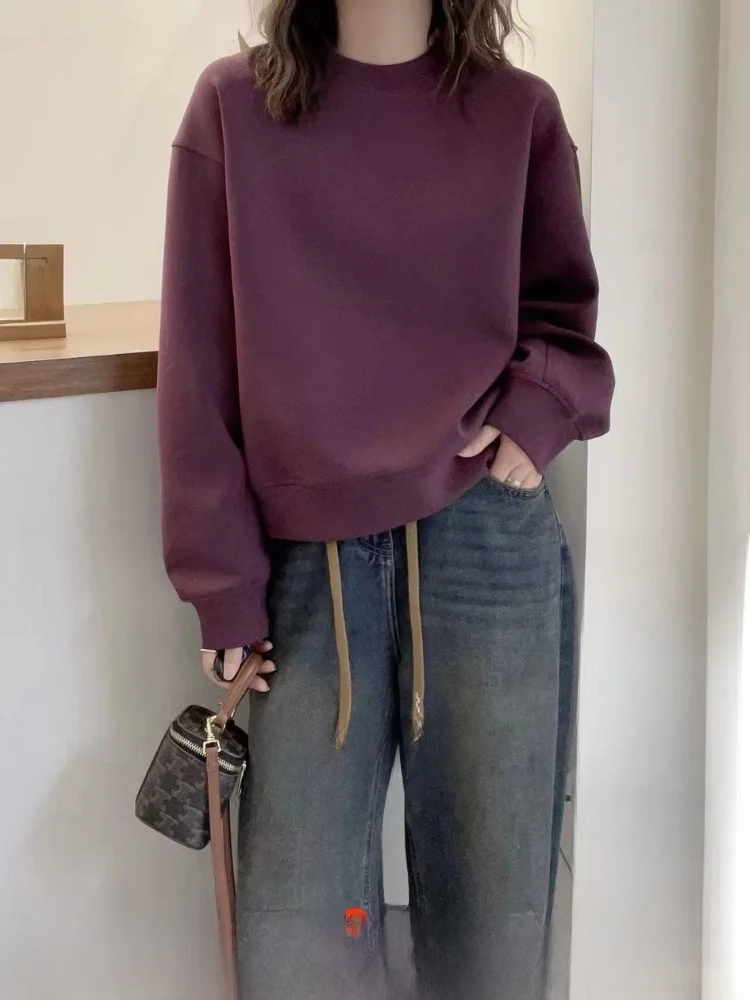 

Корейский женский повседневный свитшот на подкладке Fce, свободный крой, осень-зима, удобный круглый пуловер Ne