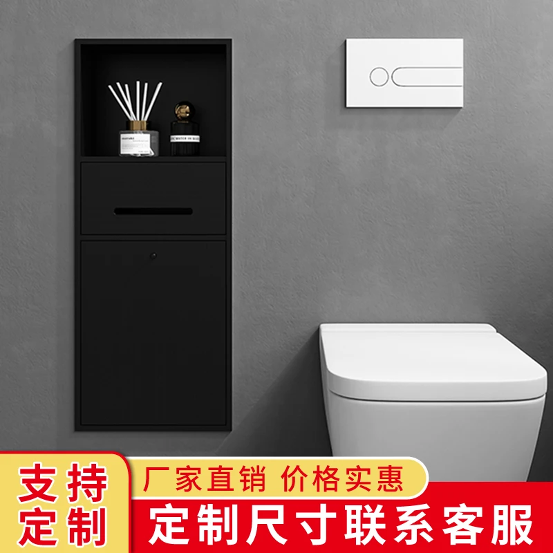 Rack Cabinet Toilet Trash Can Niche Stainless Steel Recessed Shelf Toilet with Door Toilet Brush Bathroom Tissue