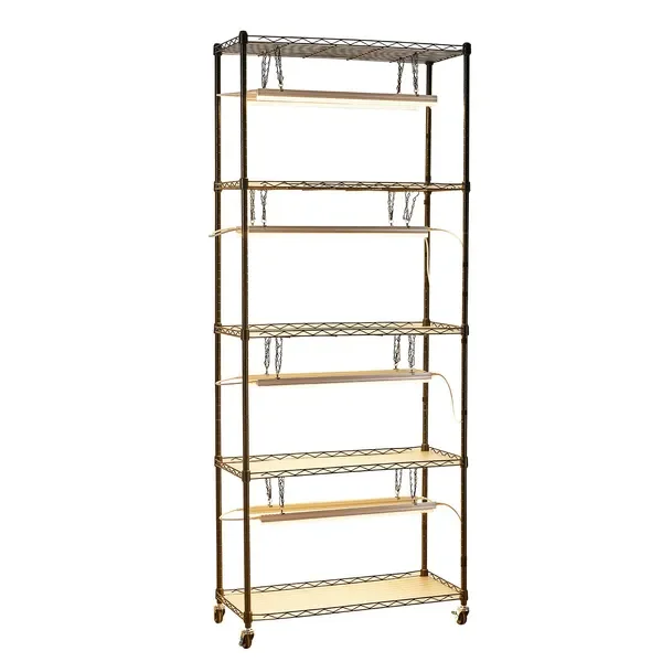 رف نباتي من 5 طبقات مع ضوء نمو كامل الطيف 80 وات T5 LED، بطول 71 بوصة، عجلات ومؤقت، رف عرض نباتات داخلية #1