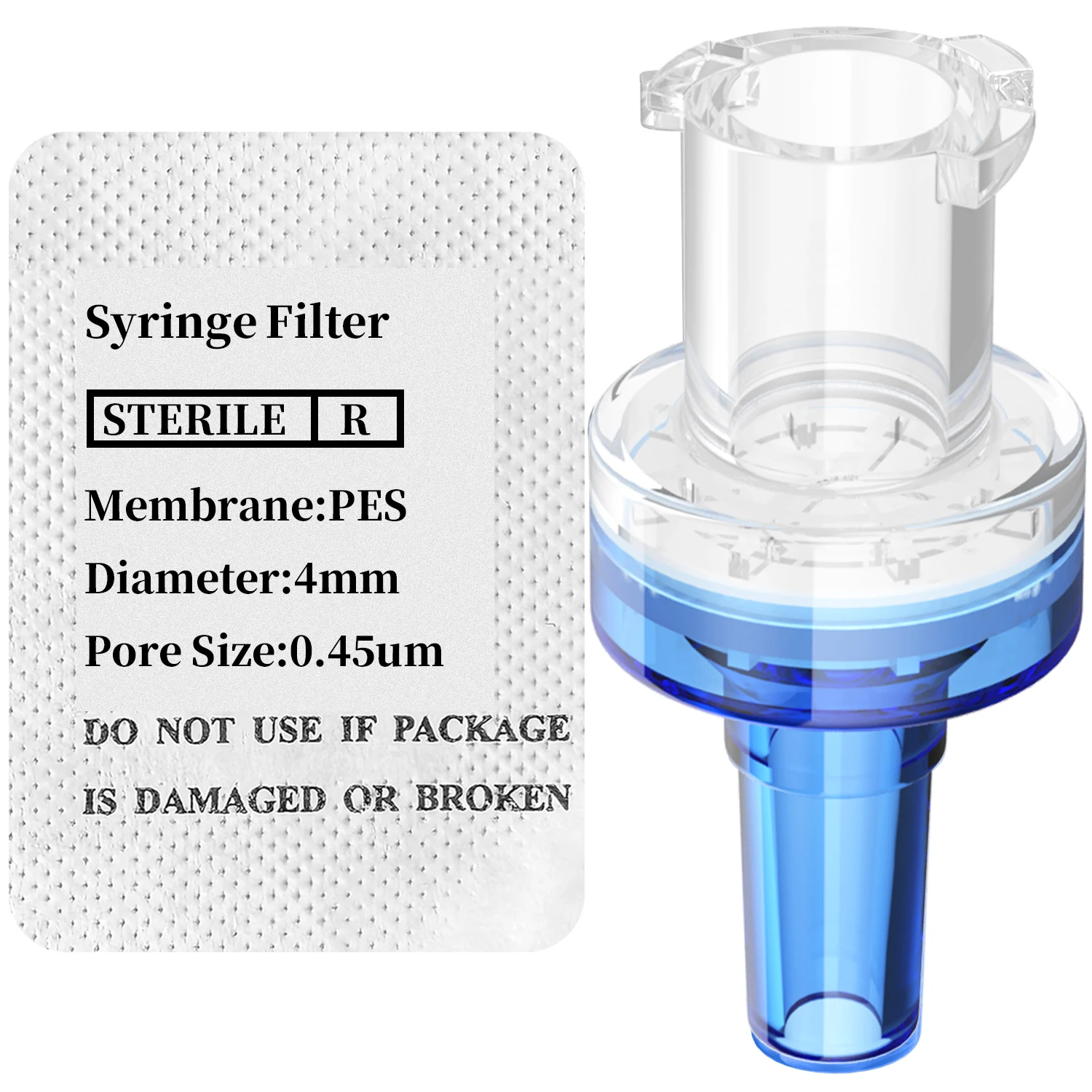 مرشح حقنة معقمة PES (Polyethersulfone) ترشيح محب للماء، Luer Taper 4 مم قطر 0.22/0.45 أم عبوة فردية