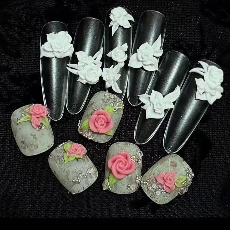 Cute Rose Carving Mold Silicone Nail Stencil Mold Retro DIY 3D Flower Silicone Nail Art Mold Sculpting Gel Manicure Template