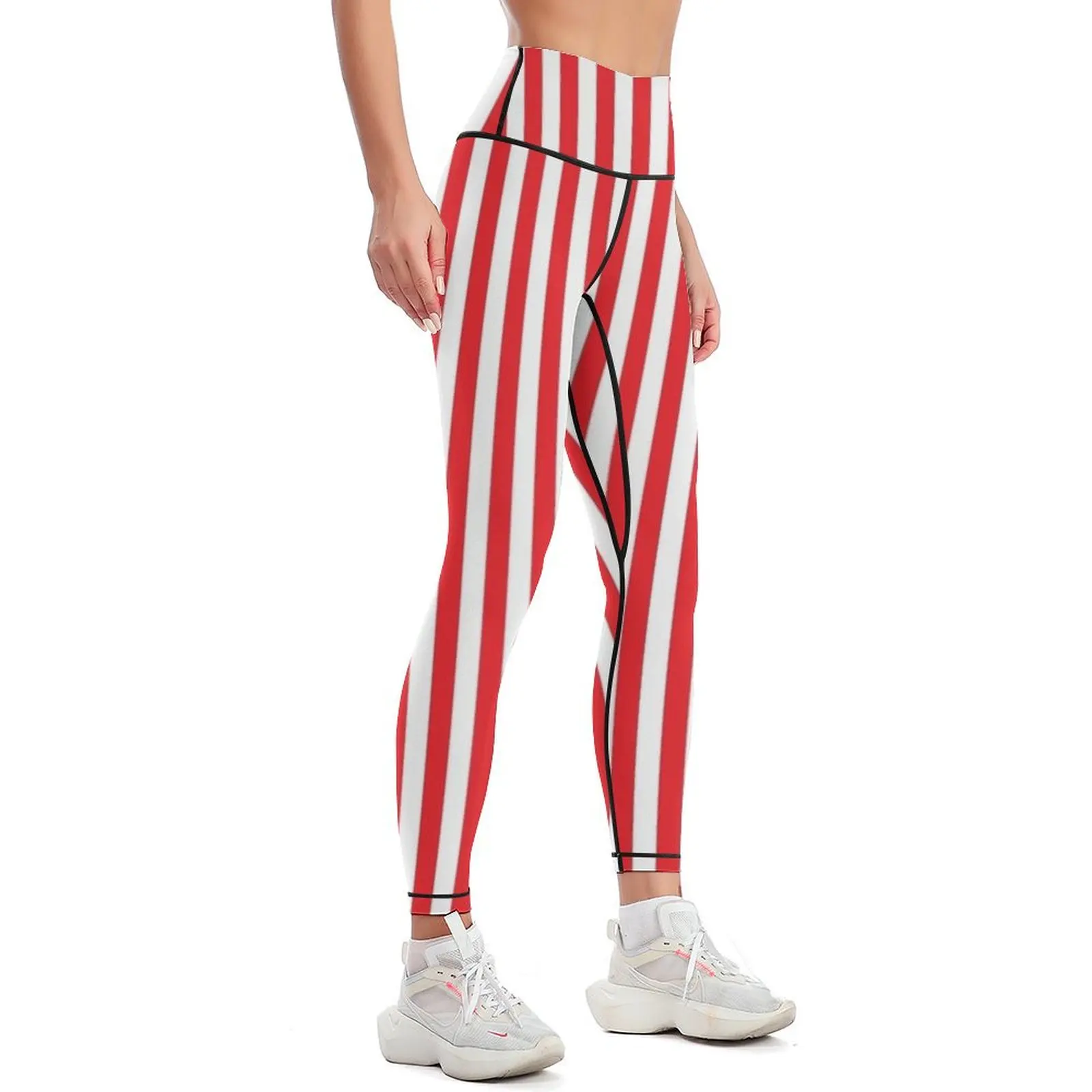 RED WHITE VERTICAL STRIPE Leggings gym wear Women's fitness sporty woman push up Womens Leggings