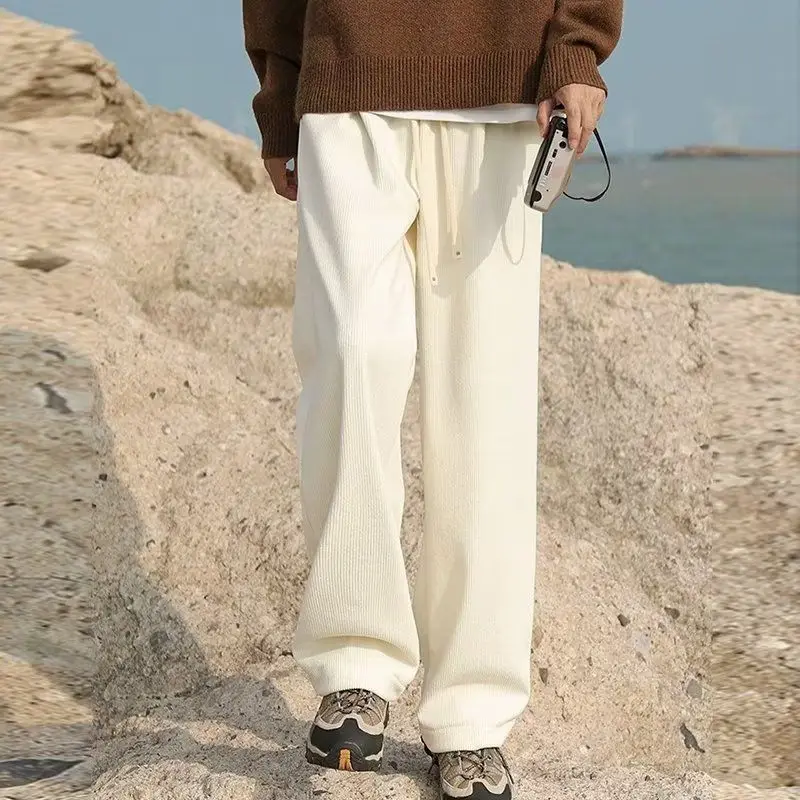 루즈한 스트레이트 튜브 남성 의류, 캐주얼 코듀로이 심플 올 매치 한국 트렌드 캐주얼 바지, 가을 겨울 가을 트렌디