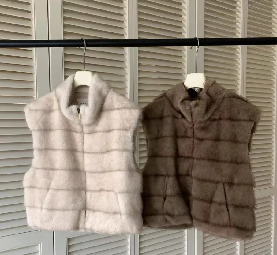 

Осень-зима, новые женские жилеты из искусственного меха, утепленный терможилет с воротником-стойкой, винтажное универсальное свободное пальто в корейском стиле