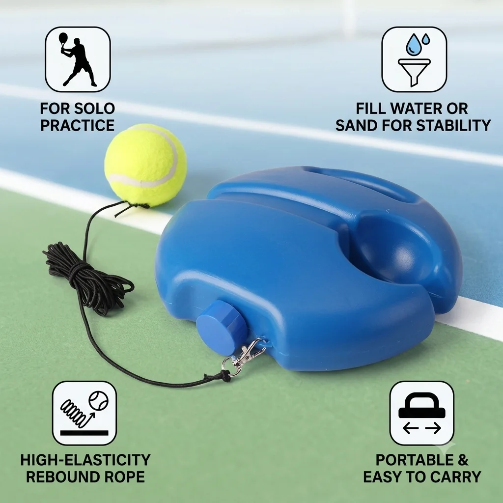 Tennis Trainer Rebounder Set With 1Pc Ball Solo Practice Equipment Portable Baseboard For Beginner Self Training Exercise