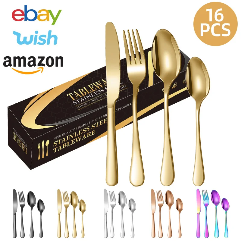 

Wholesale 1010 Stainless Steel 16 Piece Cutlery Set - Steak Knives, Forks, Spoons, and Dessert Forks