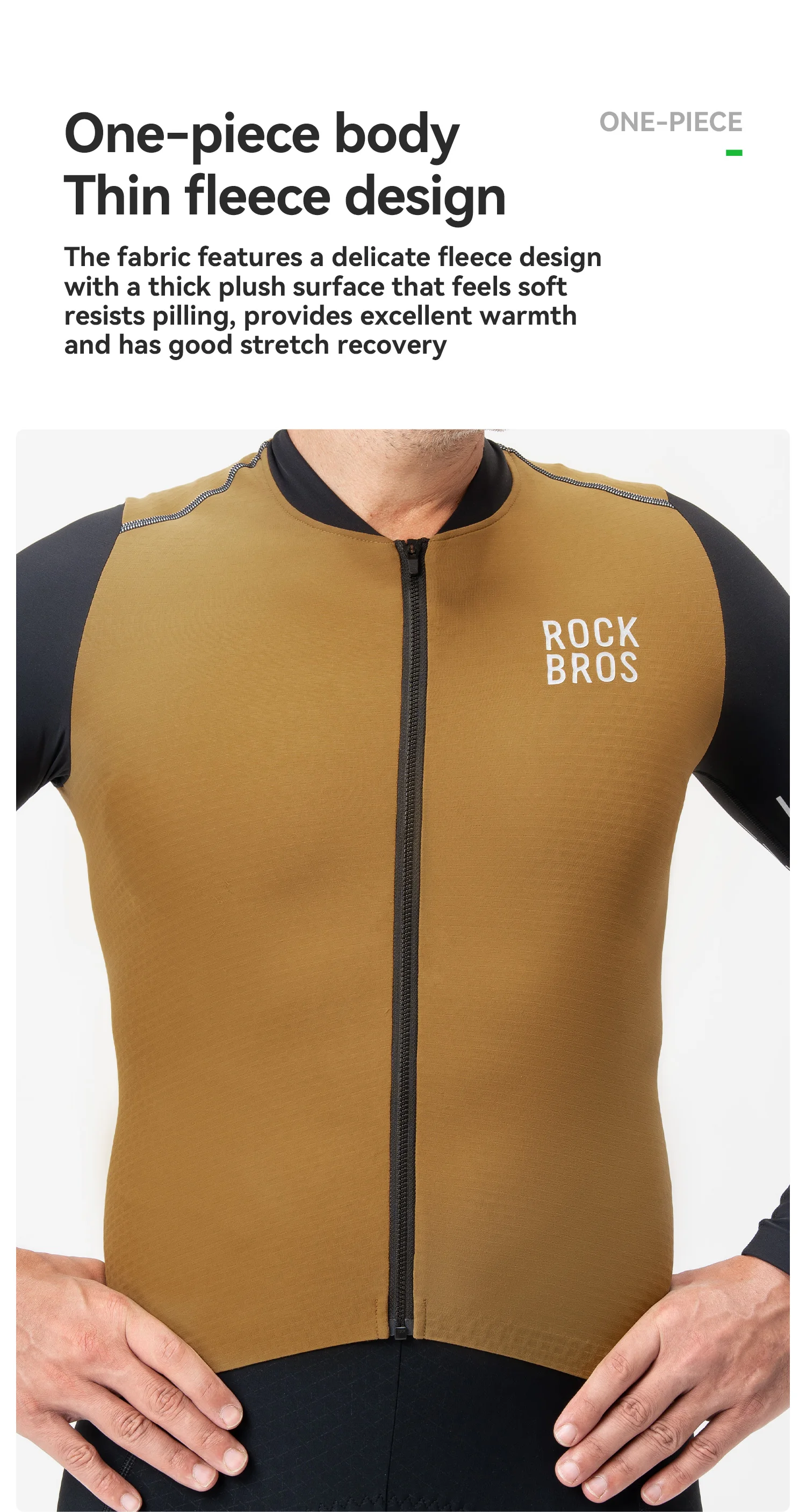 ROCKBROS Radtrikot mit langen Ärmeln, dünnes Fleece-Design, reflektierende Elemente, mit YKK-Reißverschluss, bequeme Fahrradjacke mit langen Ärmeln. – Detail 5