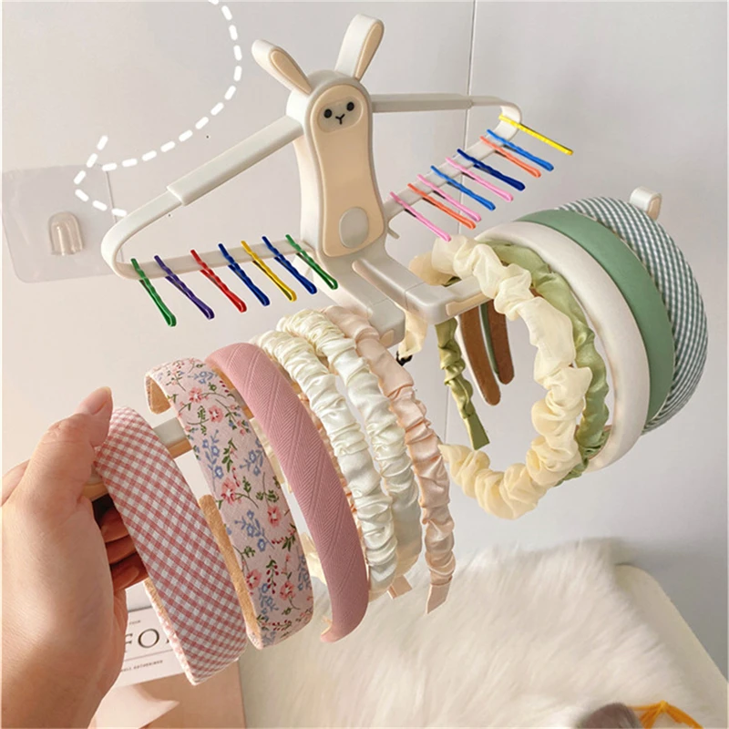 Kawaii Rabbit Hair Hoop Storage Rack Wall Mounted Jewelry Organizer Hair Tie Hair Clip Hairband Display Hair Accessories Rack