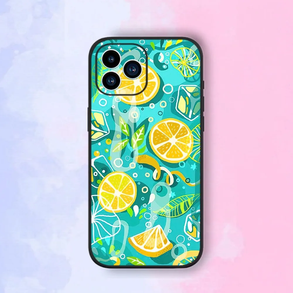 Fresh Lemon Phone Case For iPhone 15,14,13,12,11,XS,XR,X,8,7,Pro,Max,Plus,mini Silicone Black Cover