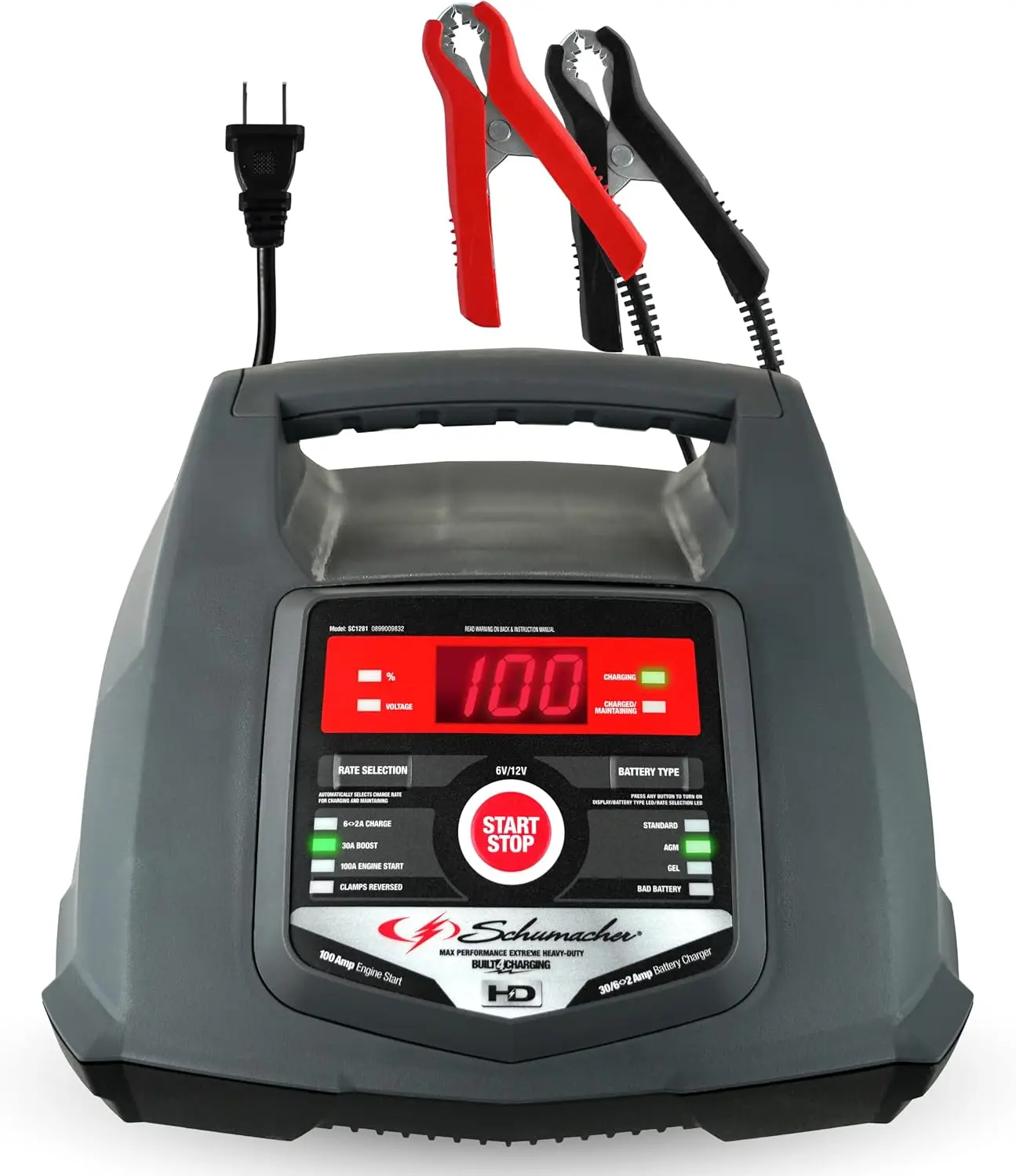 6A Car Battery Charger and 100A Engine Starter, 5-in-1 Solution, Maintainer, 30A Boost, for 6V/12V Power Sport, Automotive