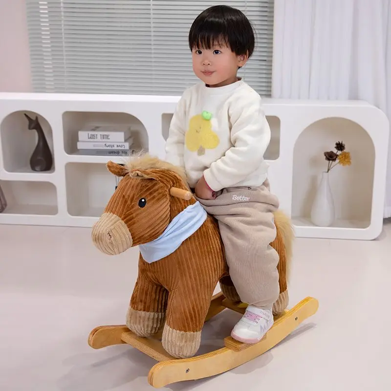 INS Nordic Style Children's Solid Wood Wooden Rocking Horse Elephant Plush Stroller Chair Baby Toy Kids Boy Girl Birthday Gift