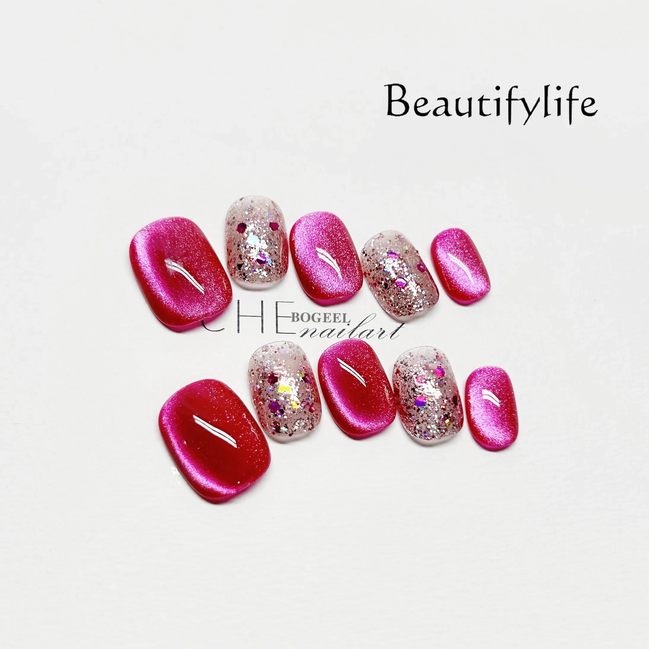 

Rose Cat's Eye Handmade Nail Short Whitening Nail Patch
