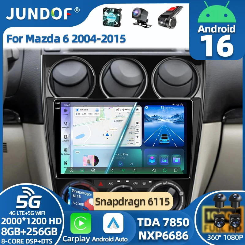 Android 16 Carplay Auto For Mazda 6 2002 2003 2004 2005 2006 2007 2008 Car Radio Multimedia Player GPS Stereo 360 Camera WIFI+4G