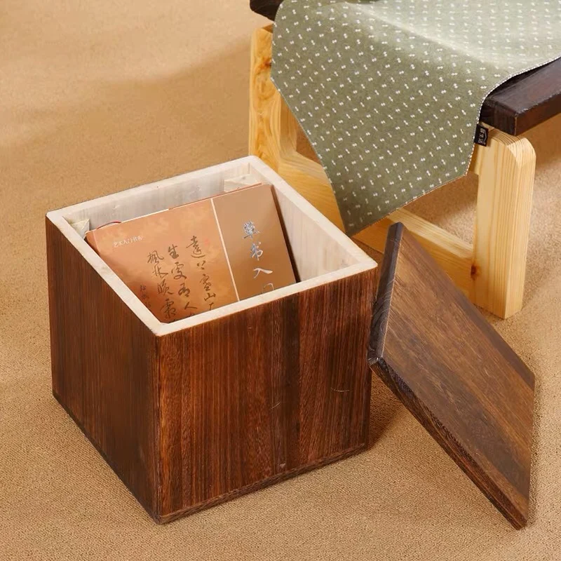 Retro All Solid Wood Shoe Changing Stool Creative Square Stools Multi Functional Household Stool With Storage Furniture