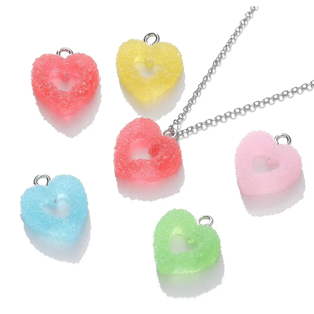 10pcs Lot Colorful Heart Soft Candy Resin Pendants, Lovely Sweets Charms Bulk Accessories for Earring Bracelet Craft Making