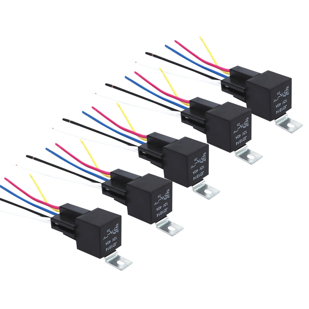 

5 pcs Automotive Relay 12V 40A Car Relay 5Pin Terminal Black High Capacity Accessory Auto Relays Vehicle Parts