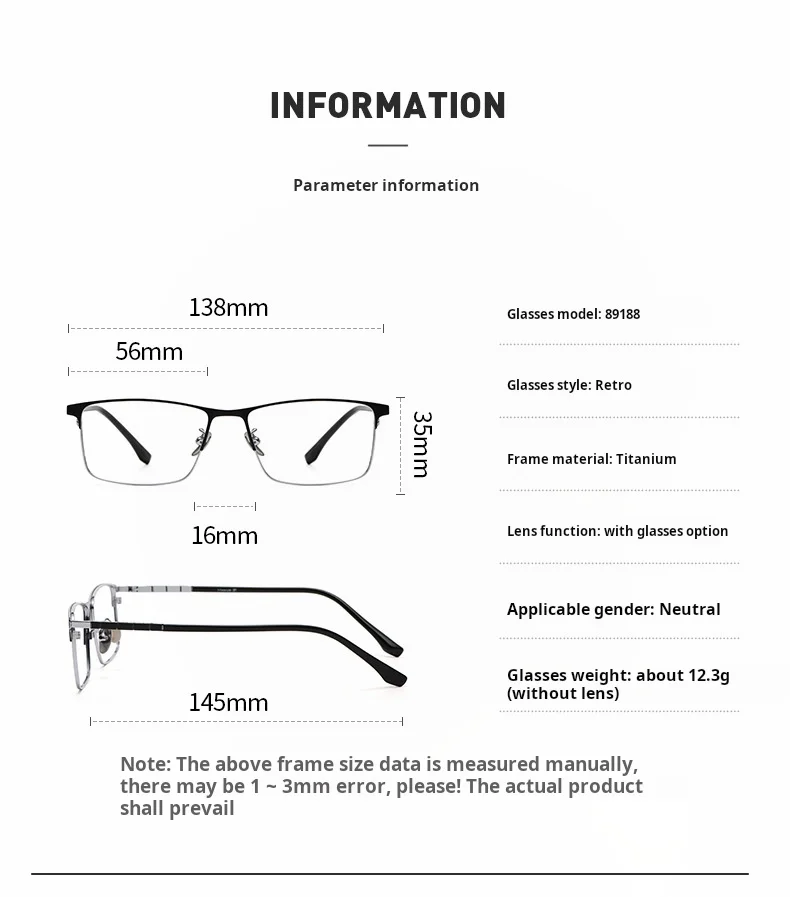 YIMARUILI Business Men's Titanium Optical Prescription Glasses Square Blue Light Blocking Reading Progressive Recipe Eyewear 891 - Image 2