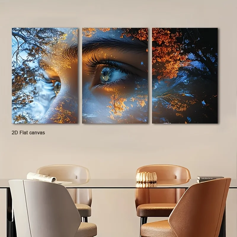 Frameless canvas [2D Flat] 3pcs Autumn Eye Double Exposure Canvas Wall Art | Suitable For Room, Office, Home, Wall Art, Bathr