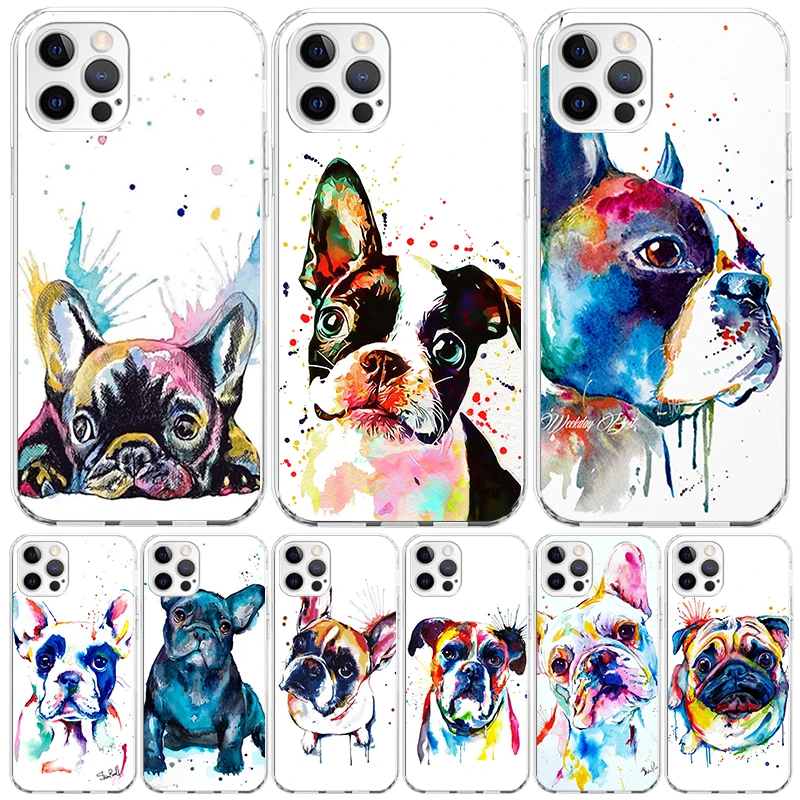 French Bulldog Dog Pug Phone Case For Apple Iphone 11 12 13 Mini 14 15 16 Pro Max 7 Plus X XS XR SE Art Customized Coque Capa