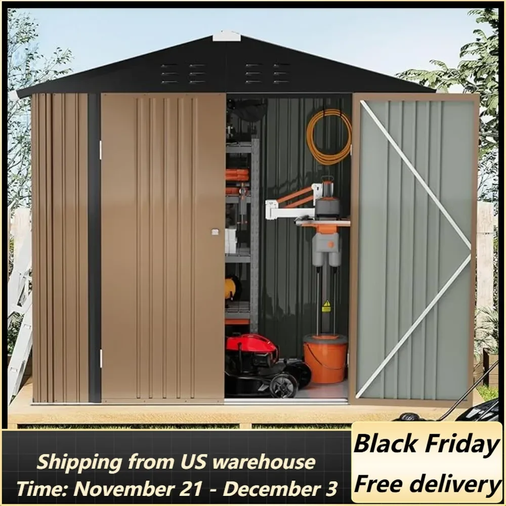 Outdoor Storage Shed, 6x8 FT Utility Tool Shed Storage House with Lockable Door, Steel Anti-Corrosion Garden Shed Outdoor Metal