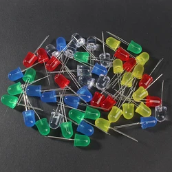 50Pcs 10mm Led Diodes Muticolor Lights White Red Green Blue Yellow Assorted Bulbs Set Light Emitting Diodes Assortment Kit