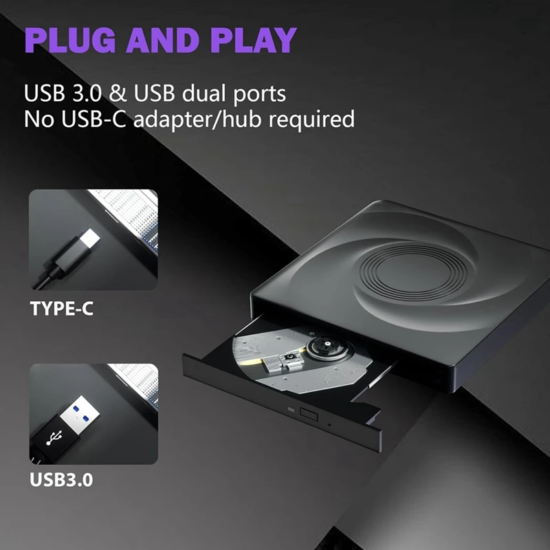 New-External CD/DVD Drive Burner, CD ROM DVD Player Portable CD Reader For Laptop PC Windows 11/10/7 Linux Mac OS