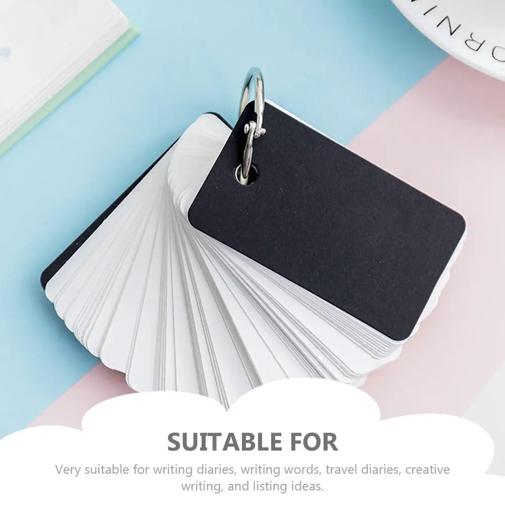 4Pcs Blank Words Flashcards with Binder Rings Smooth Writing Flat Paper Portable Memo Cards for Language Practice Diary Planning