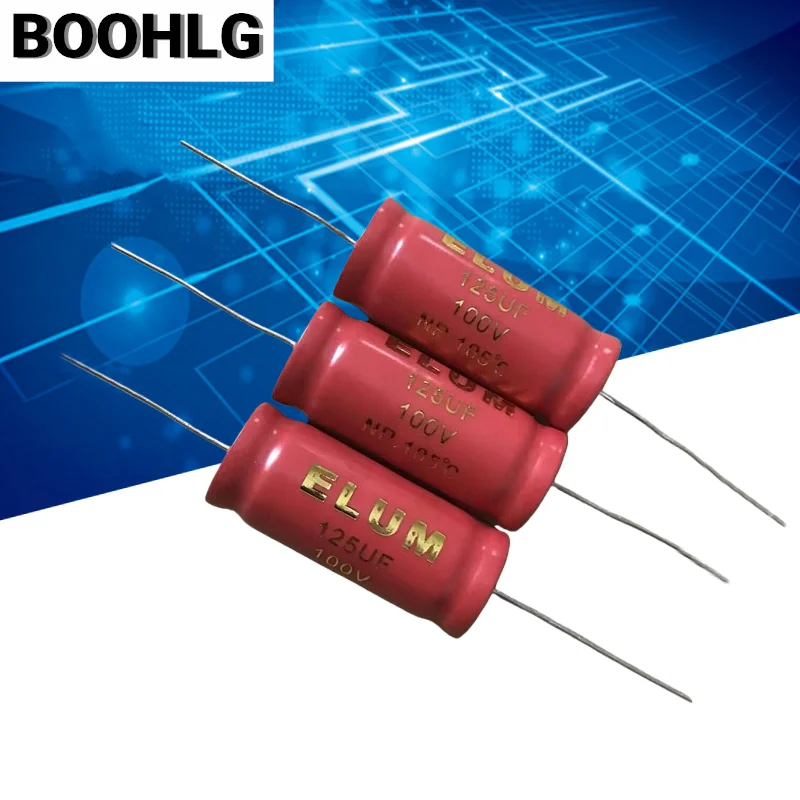 

5 шт. красный халат со средней басой кроссовер бесконечный осевой электролитический конденсатор 100 В 125 мкФ 125 мкФ 100 В 16X41