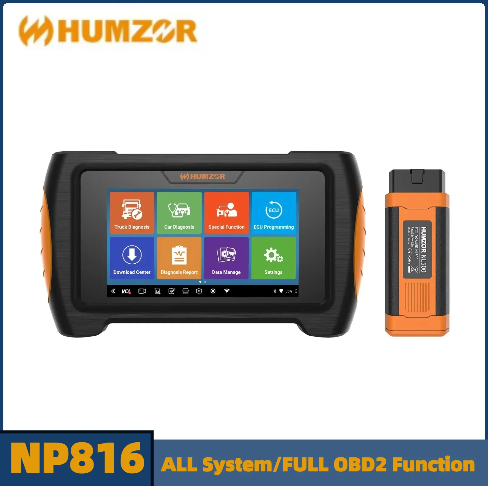 

Humzor NP816 Universal Truck Diagnostic Tool OBD2 Scanner SAS/DPF/TPMS 24v Diesel Support 19 Languages