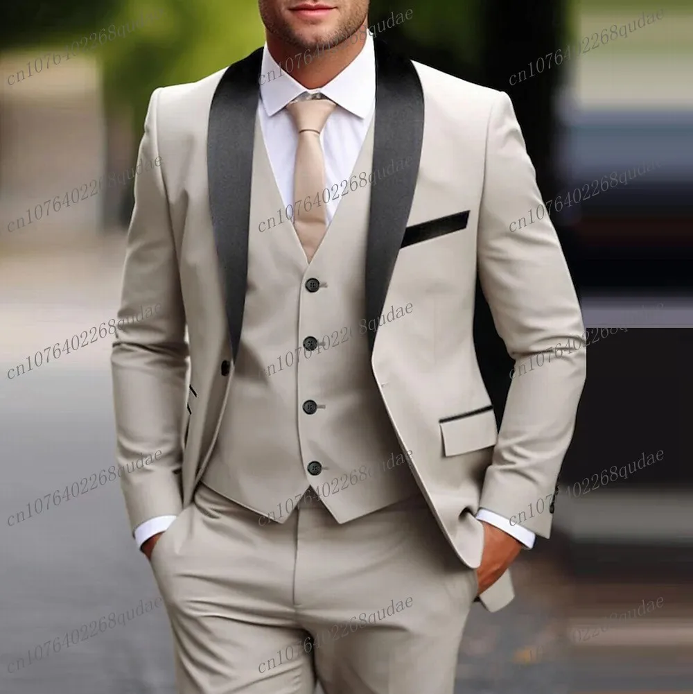 Traje rosa con cuello negro para hombre, traje para fiesta de boda, novio, padrino de boda, esmoquin para hombre, traje de novio, conjunto de 3 piezas, chaqueta, chaleco, pantalones