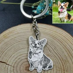 Stainless Steel Customized Pet Personalized Photo Laser Engraved Keychain Cat And Dog Necklace Hang Tag Commemorative Gift