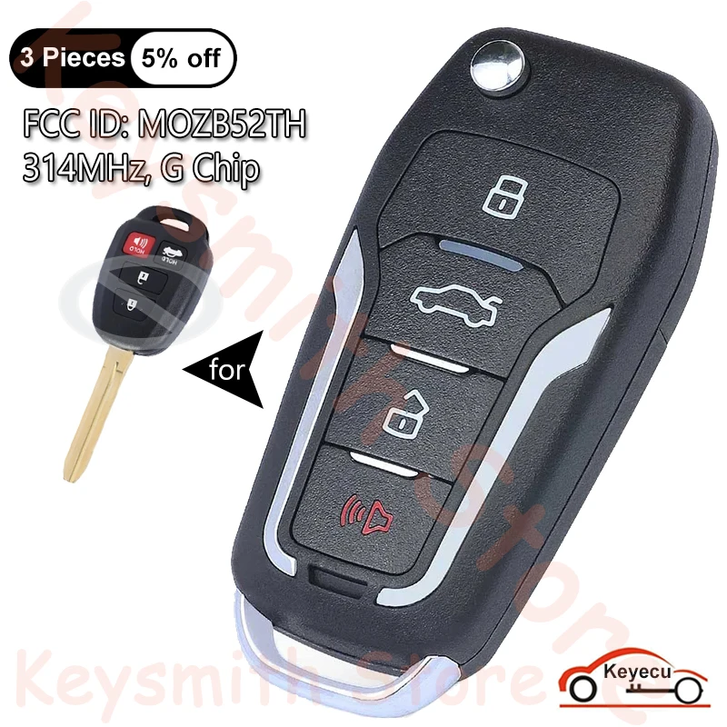 

KEYECU 4 Buttons 314MHz G Chip for Scion tC iQ for Toyota Yaris Auto Upgraded Flip Remote Control Key Fob FCC ID: MOZB52TH