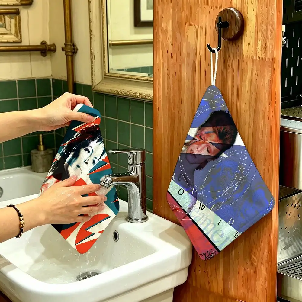 D-David Hot Singer B-Bowie Household Hanging Towel, Polyester Cotton Hand Wiping Towel, Sturdy for Bathroom Bedroom