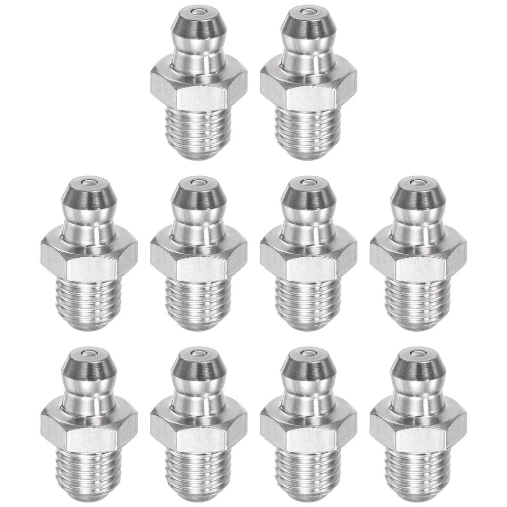 10pcs 201 Stainless Steel Straight Hydraulic Grease Fitting M8X1mm Thread Kit 18mm Height Grease Nipple Machine Tool Supplies