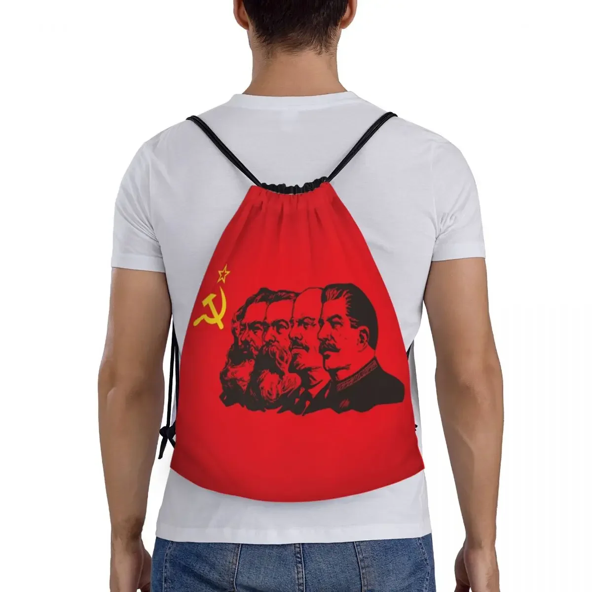 Communist Flag Marx Engels Lenin And Stalin Drawstring Backpack Sports Gym Bag for Men CCCP USSR Training Sackpack